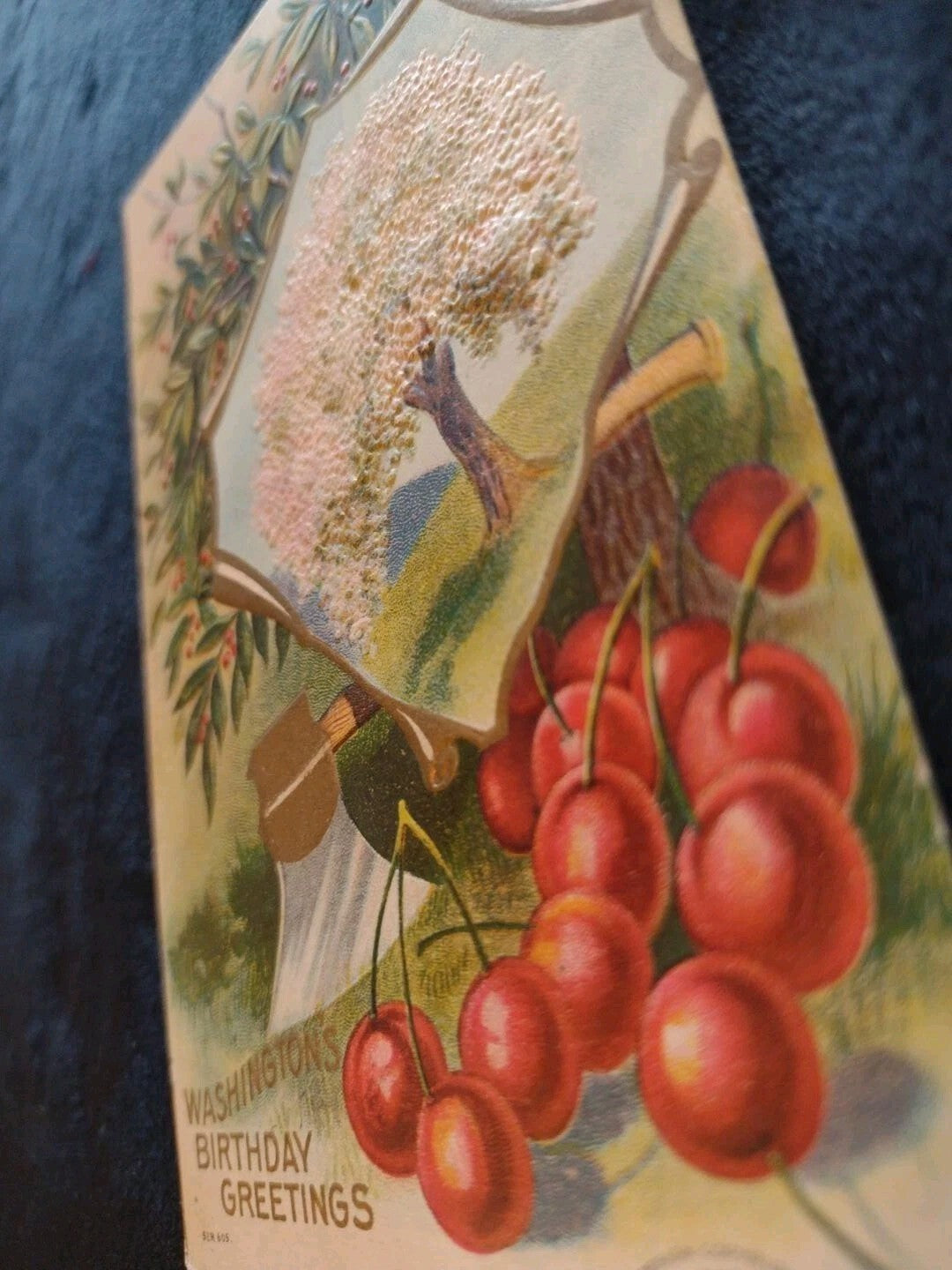 Antique 1908 Washington Birthday Postcard M W Taggart Embossed Cherry Tree