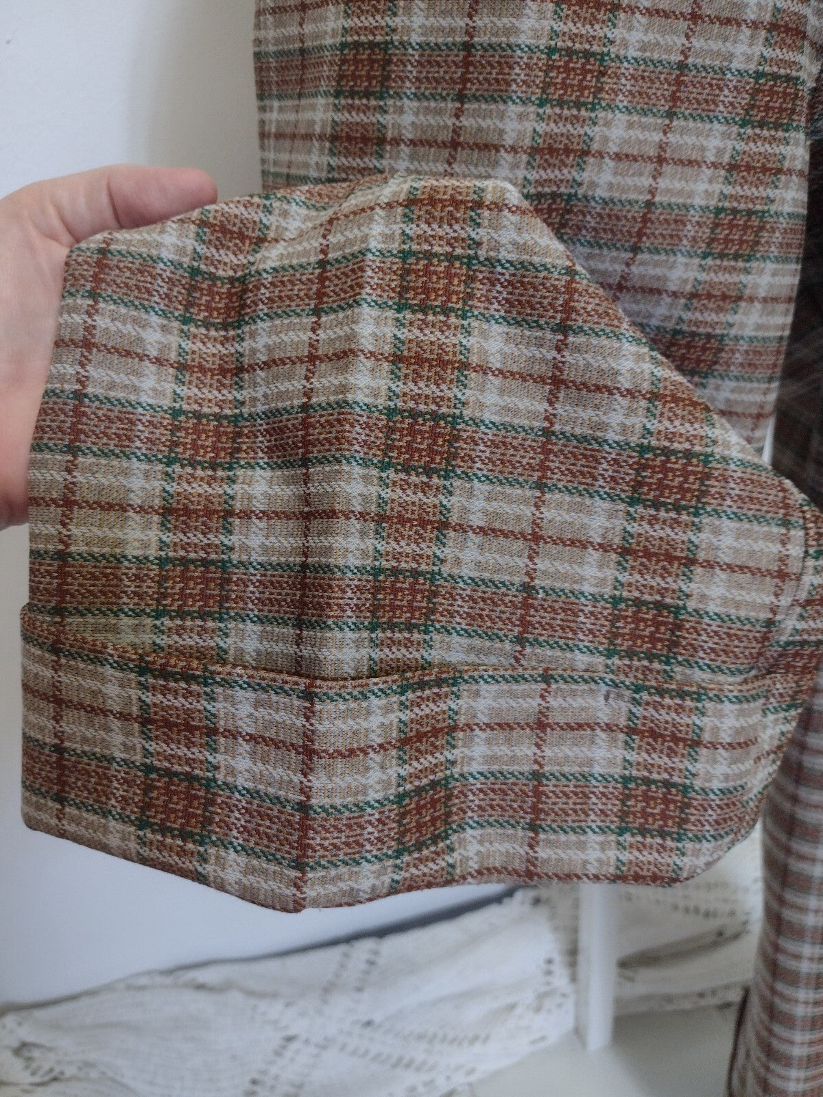 Vintage 70s Plaid Double Knit Pants Women High Waist Wide Leg Retro Medium