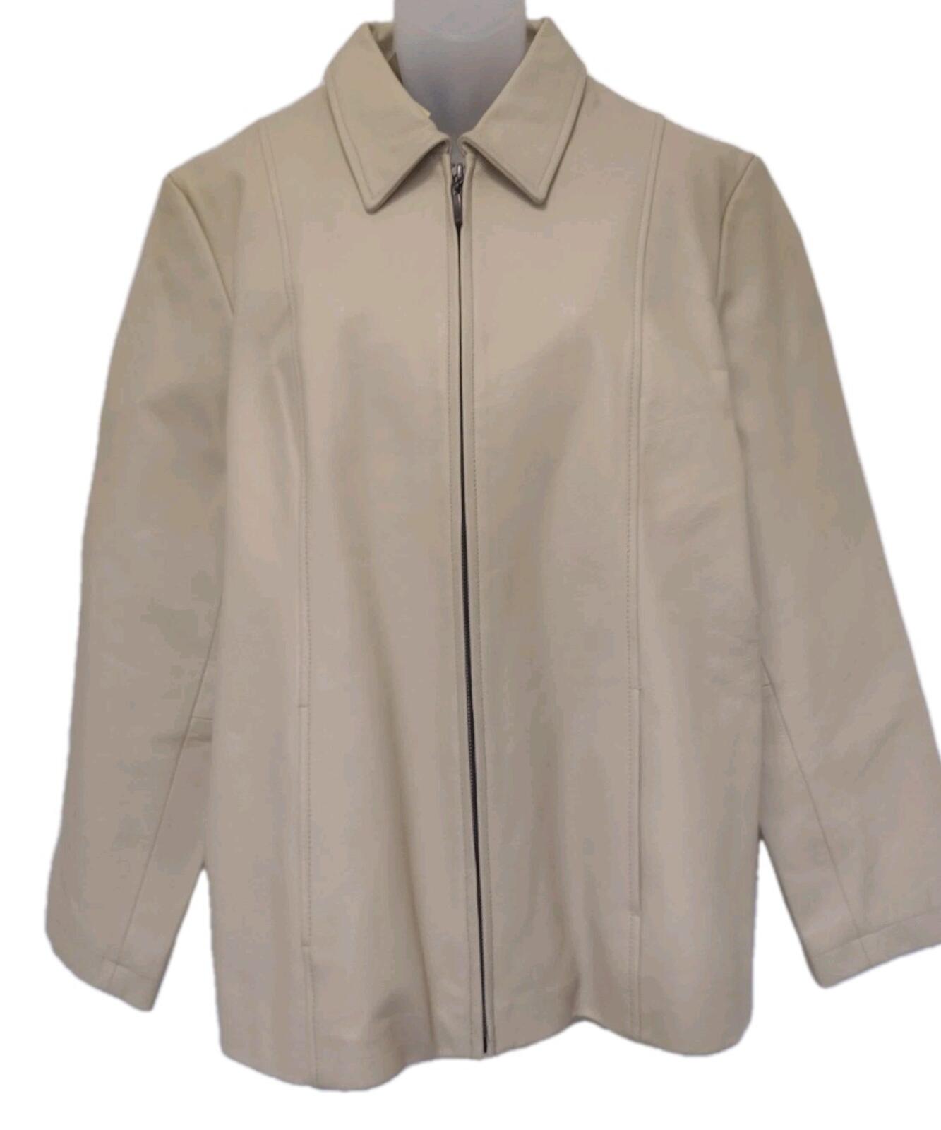 NWT  Cream Washable Leather Full Zip Jacket Dialogue The New Language of Style L