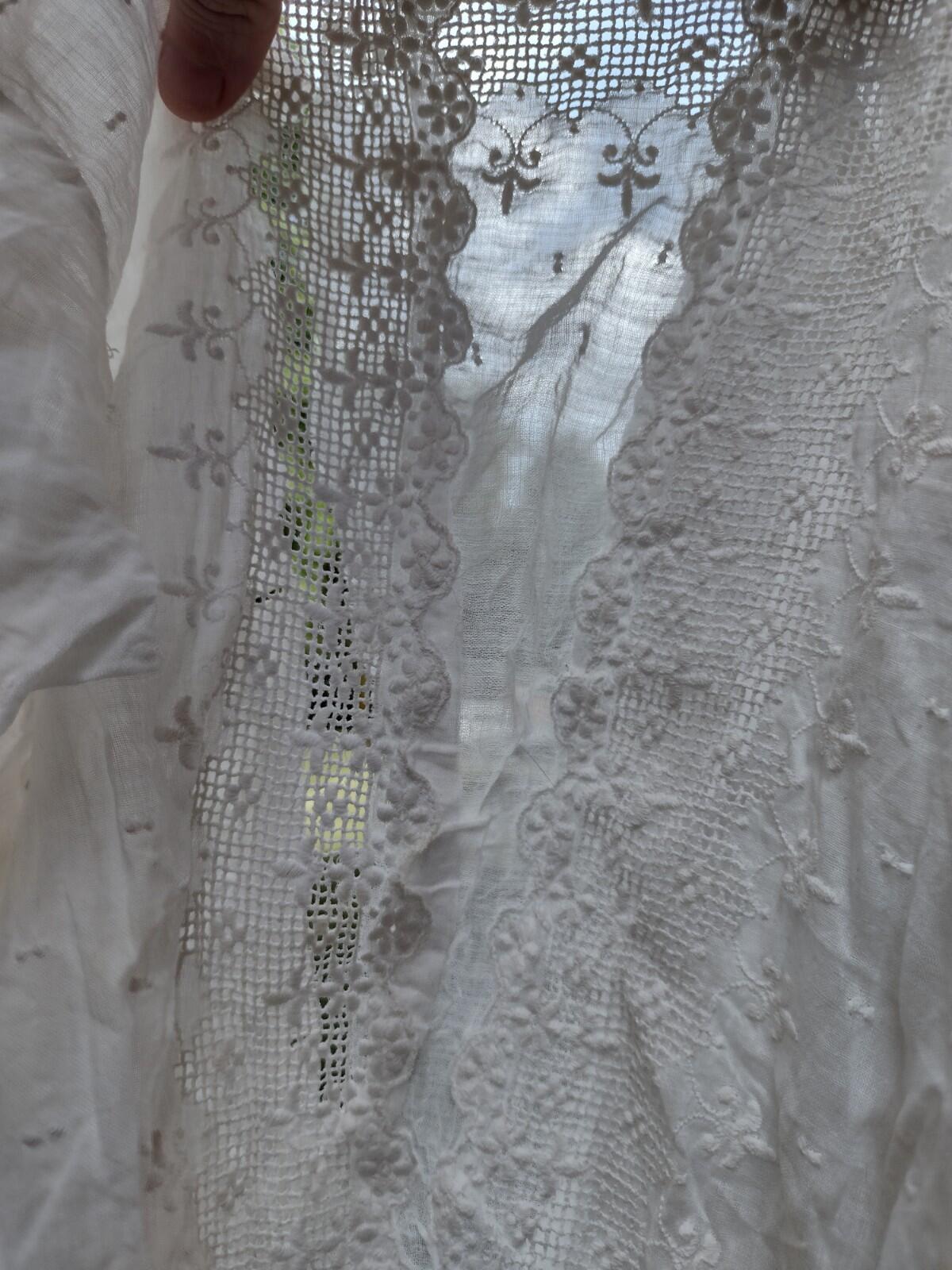 Set Of 2 Antique Estate Handmade Girls Dresses Edwardian Cotton & Taffeta Lace