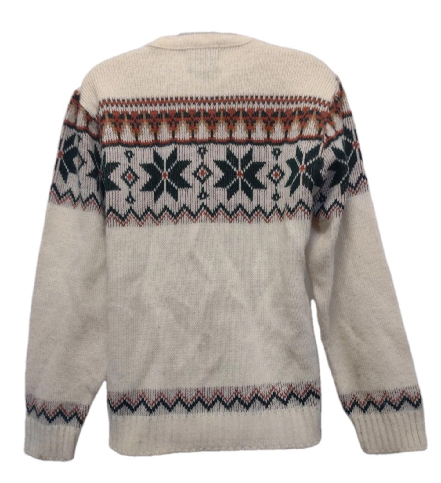 80s McBriar Fair Isle Sweater M Cream Rust Green Nordic Knit