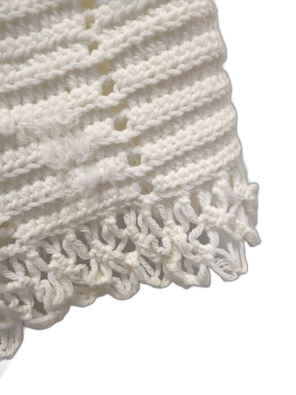Vintage Hand Crocheted Cape White Scalloped Ruffle Collar Button Arm Slit OSFM