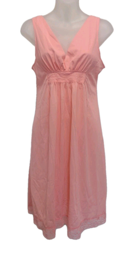 Vintage 70s Coquette Babydoll Nightgown Pink Lace JCPenney Nylon Slip Dress S