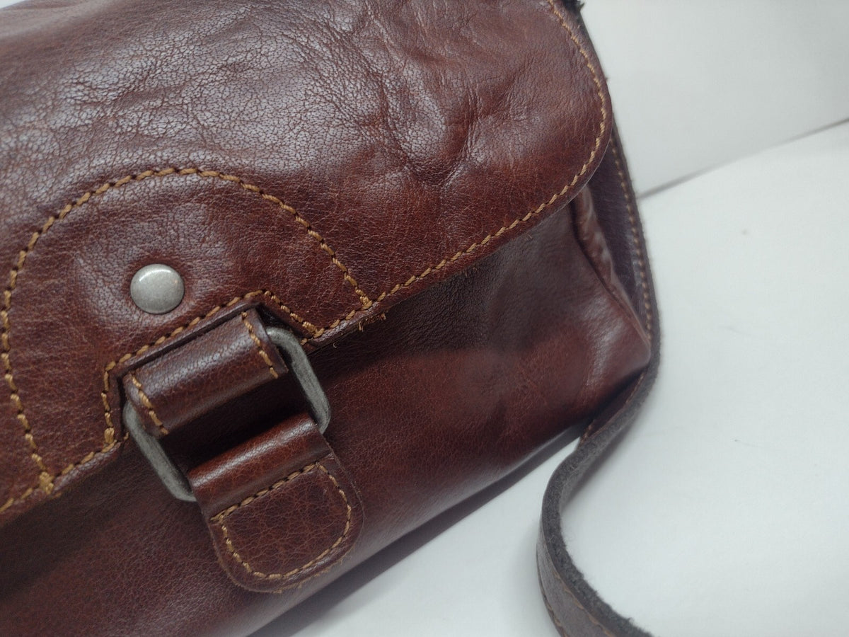 Jack Georges Brown Leather Crossbody Bag Organizer Distressed Patina Messenger