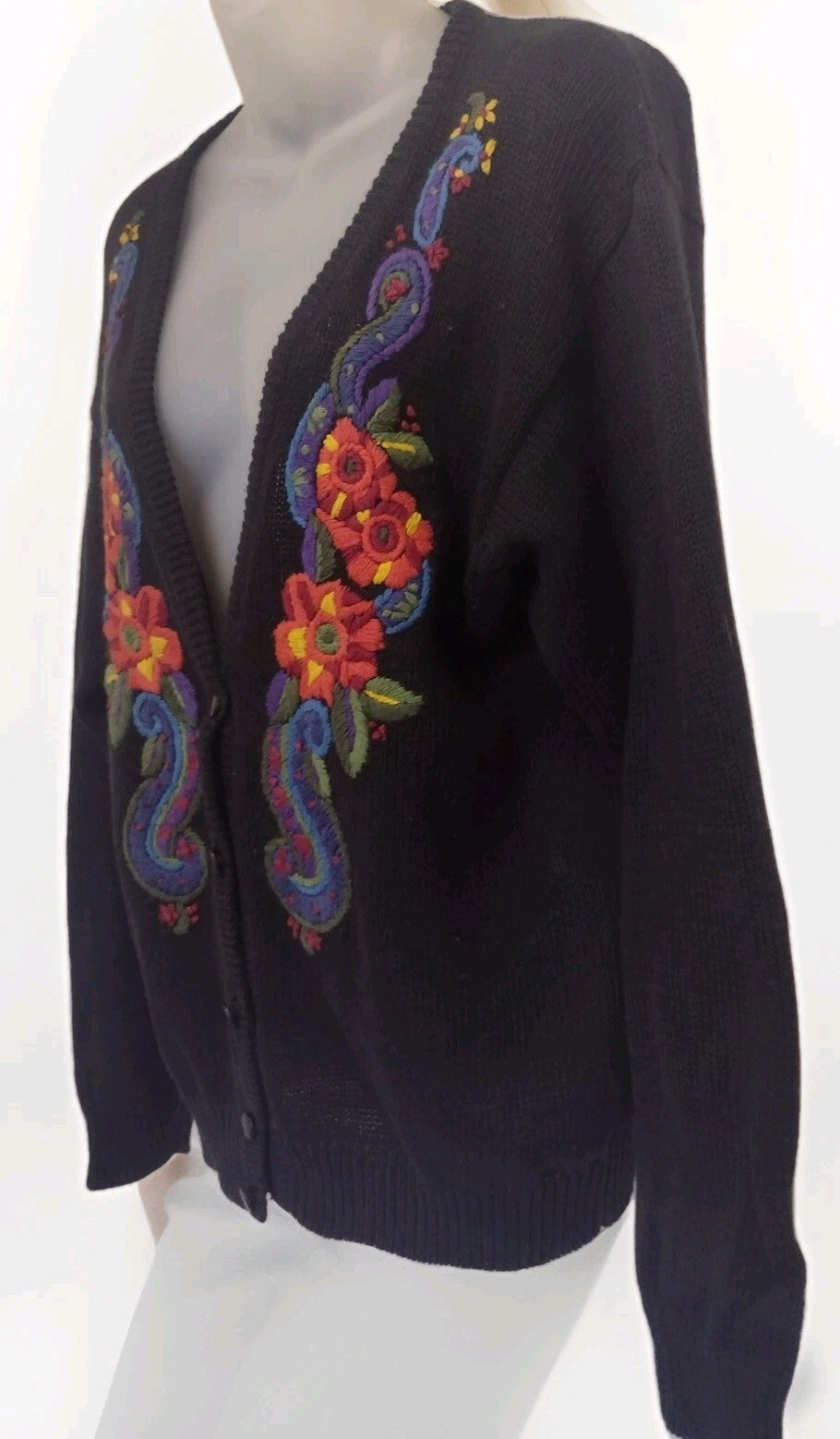 Cardigan Sweater Vintage 90s Liz Baker 22W Embroidered Floral Paisley Boho