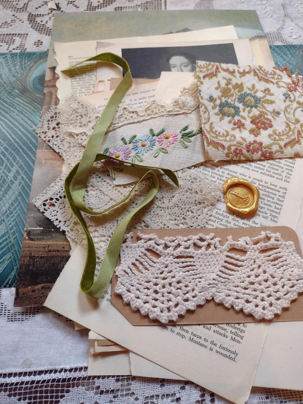 Victorian Peacock Ephemera Pack Vintage Book Pages Textiles Junk Journal Collage