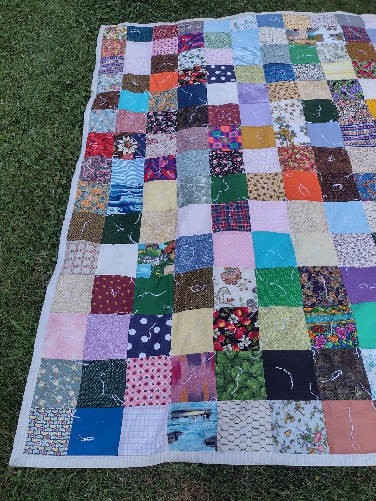 Set of 2 Handmade Quilts Twin Full Patchwork Floral Hand Tied Cottage Country