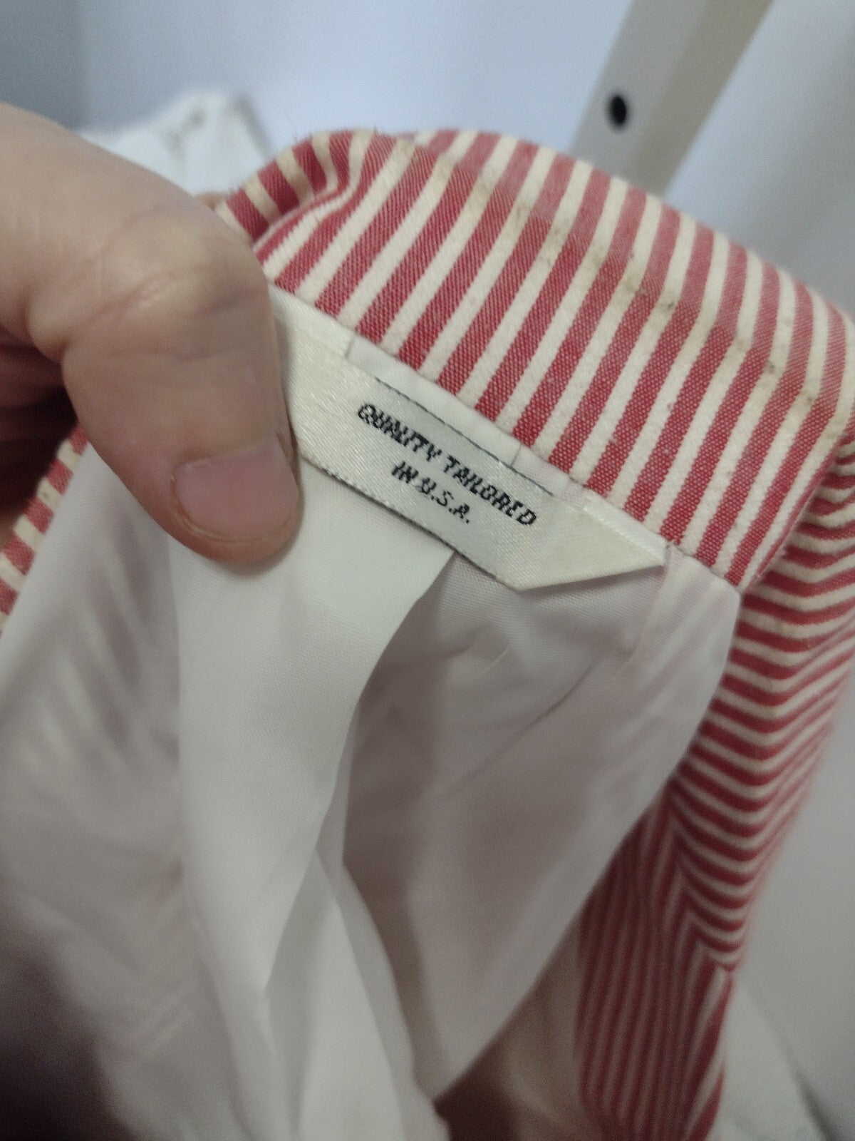 Vintage 80s Patrick James Seersucker Sport Coat Red White Stripe Preppy USA