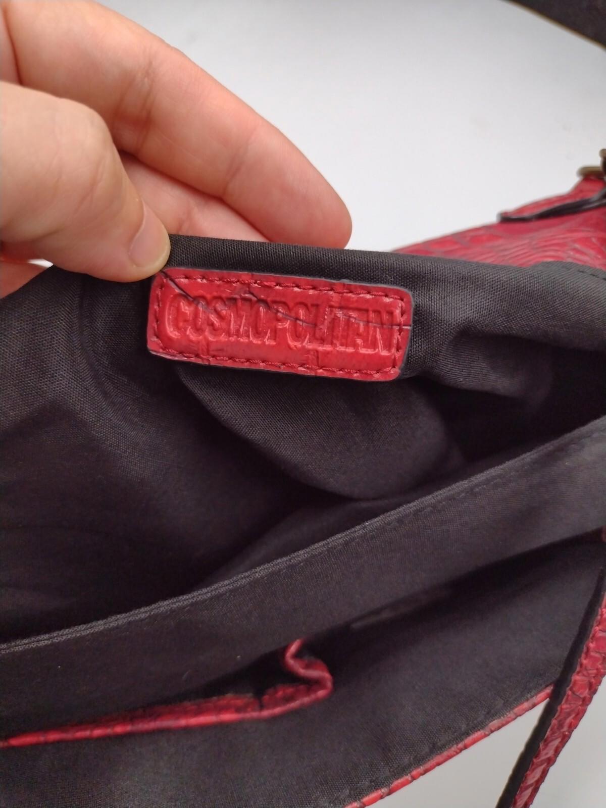 New Red Vegan Leather Croc Embossed Shoulder Bags / Clutch W Brass Stud Accents