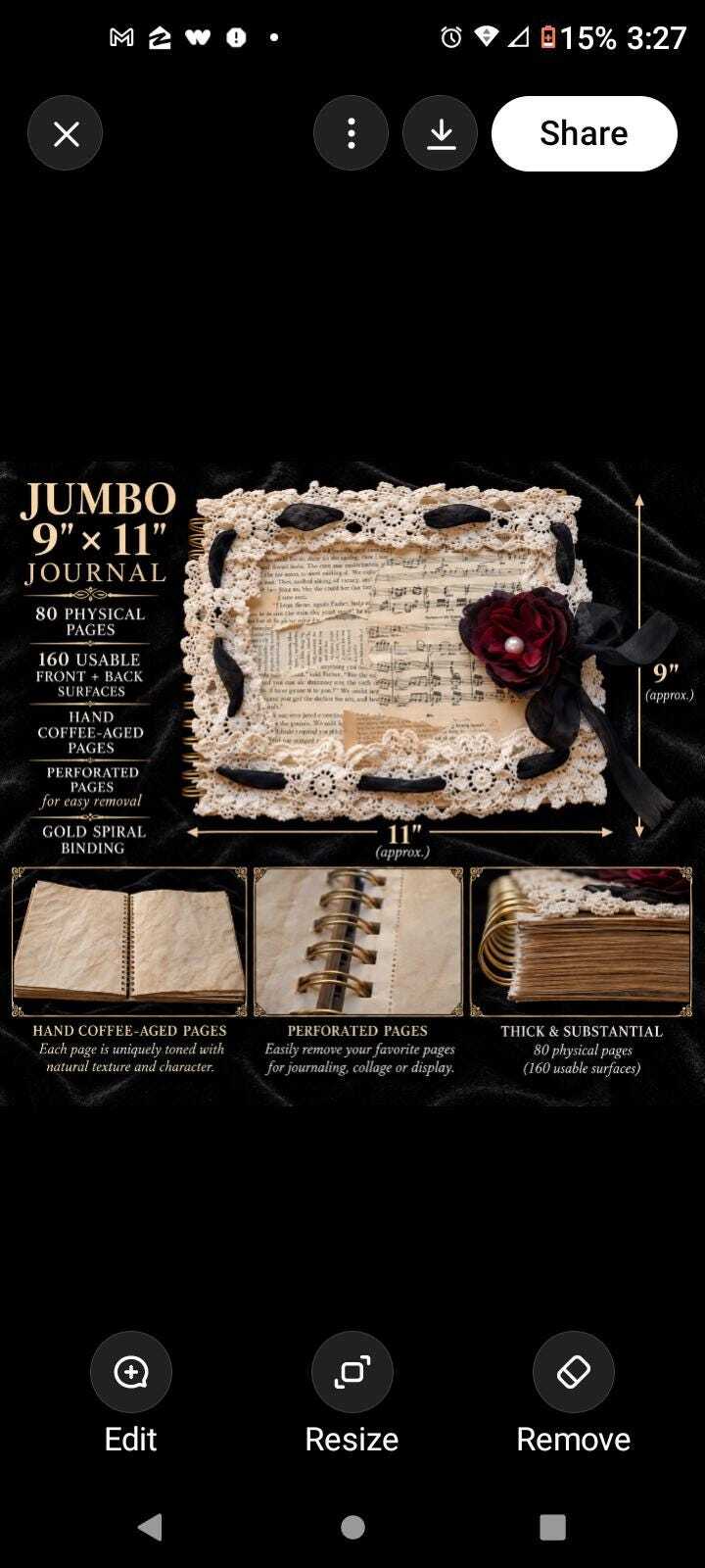 Jumbo 9x11 Gothic Junk Journal Midnight Garden Handmade Aged Spiral Journal