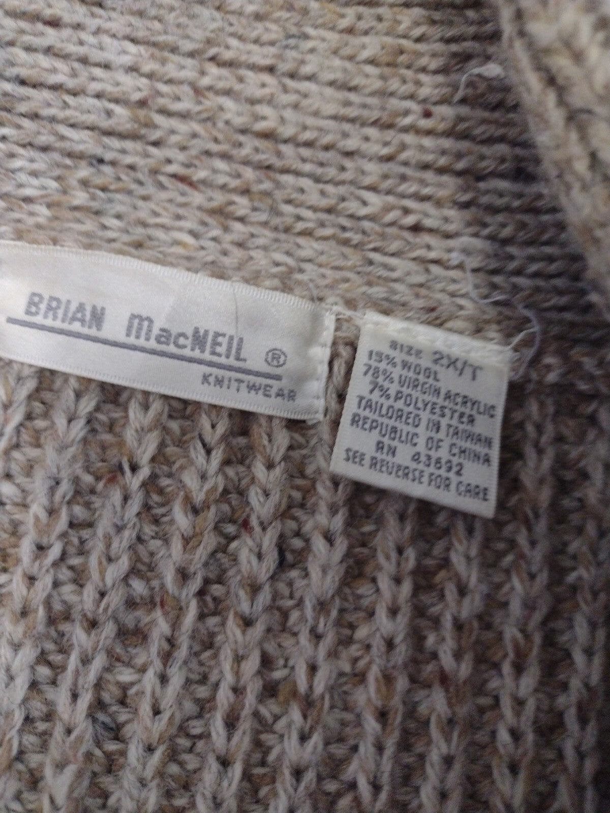 Cardigan Sweater Vintage Brian MacNeil 2X Tall Wool Blend Shawl Collar Grandpa