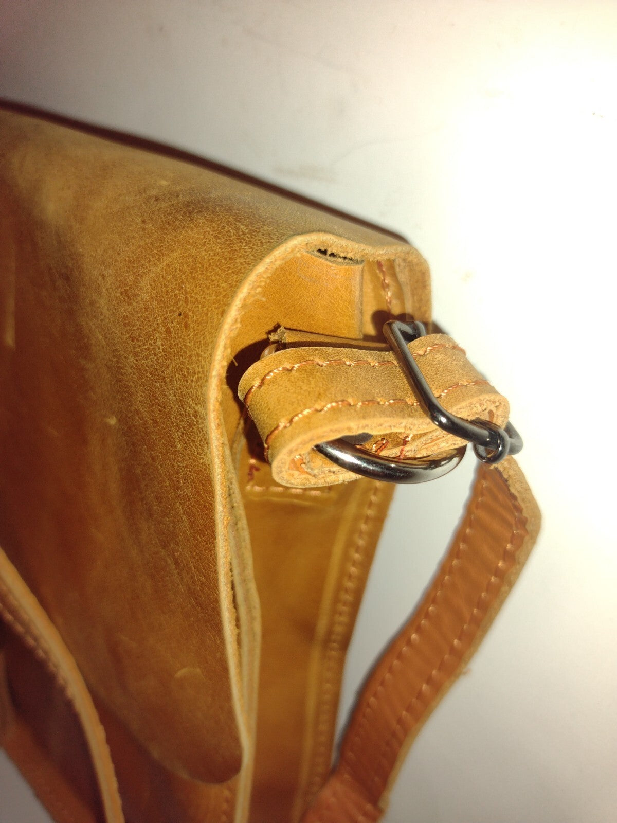 Boho Cognac Leather Crossbody Bag Artisan O Ring Shoulder Purse Rustic