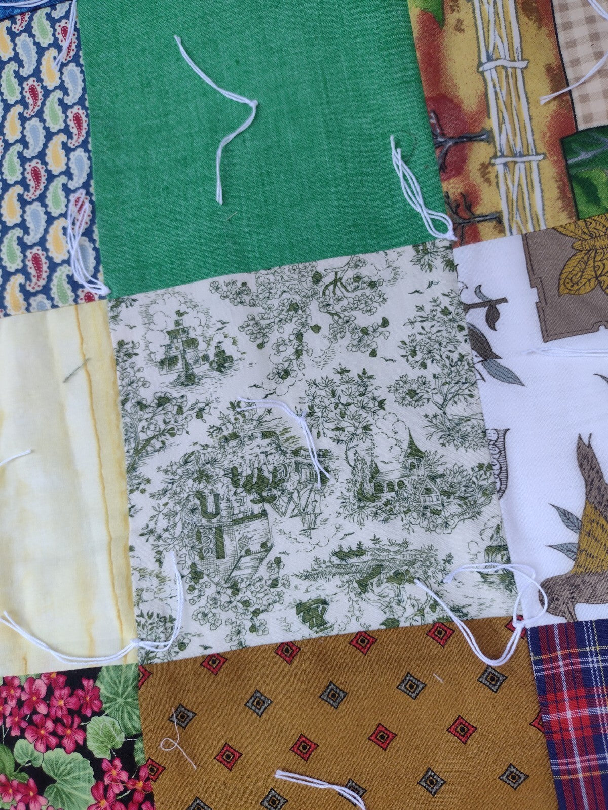 Set of 2 Handmade Quilts Twin Full Patchwork Floral Hand Tied Cottage Country