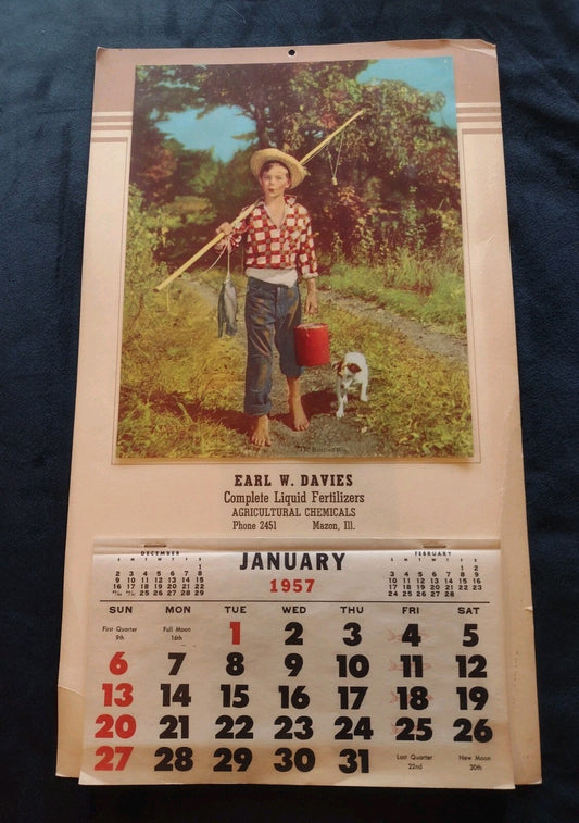1957 Advertising Calendar Barefoot Boy Farm Mazon Illinois Vintage Complete