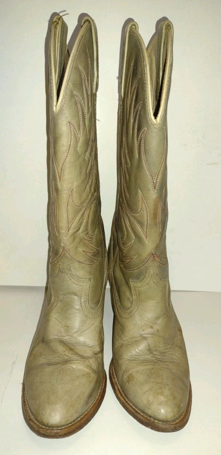 Vintage Western Cowboy Boots Womens 8.5 N Acme USA Mushroom Leather Boho Rodeo
