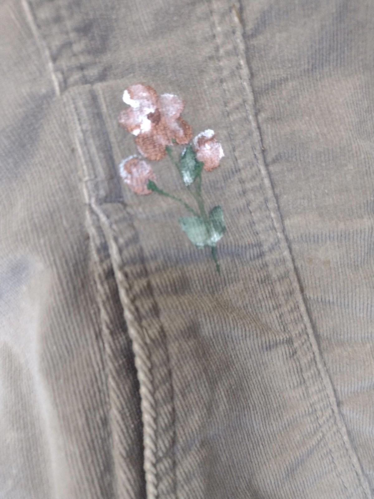Daffy-Dills Hand Painted Floral Micro Corduroy Jacket Stretch Brown M