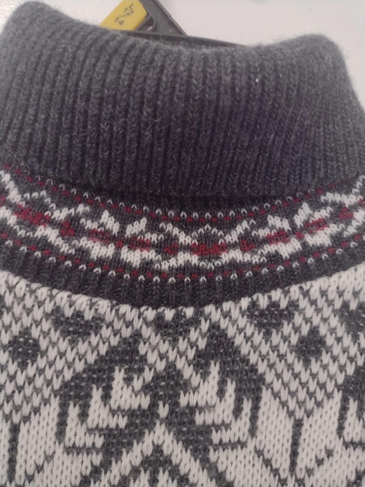 Vintage SPUNKY Brand Fair Isle Sweater Turtleneck Sz L Women's Gray White