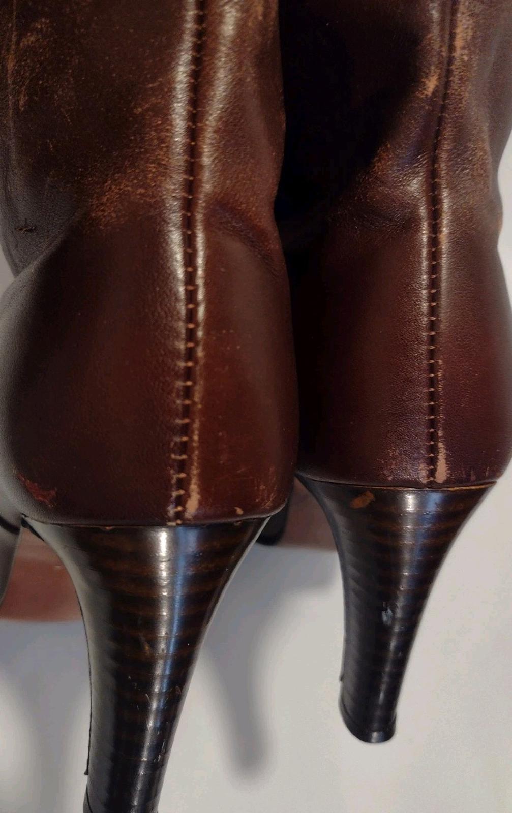 Vintage 70s Selby Brown Leather Zip Boots 7.5M | Talon Zip | Sculptural Heel