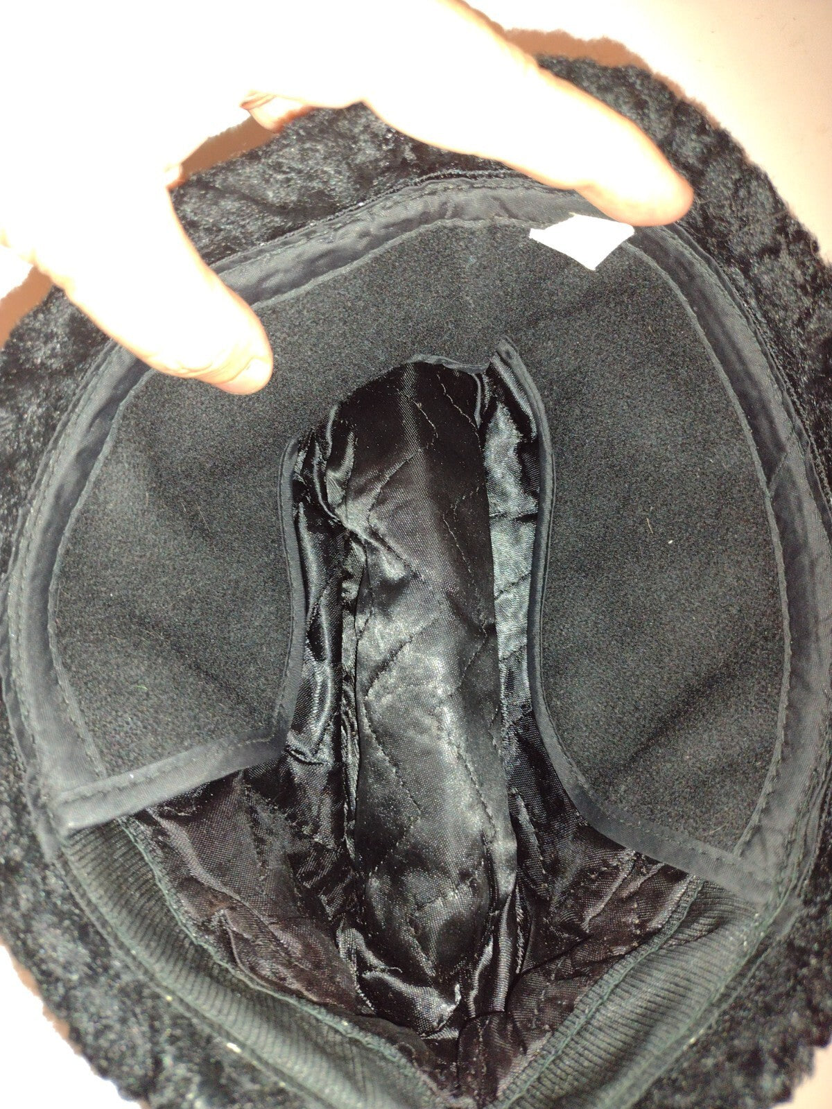 Vintage 1950s 60s Black Curly Lamb Fur Winter Cap Ear Flap Union Made Medium