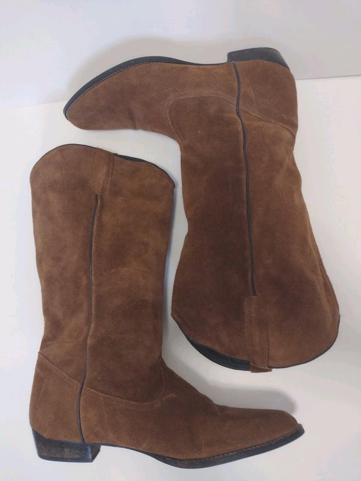 Vintage 70s Brown Suede Western Boots Women’s 10N Soft Shaft Green Lining
