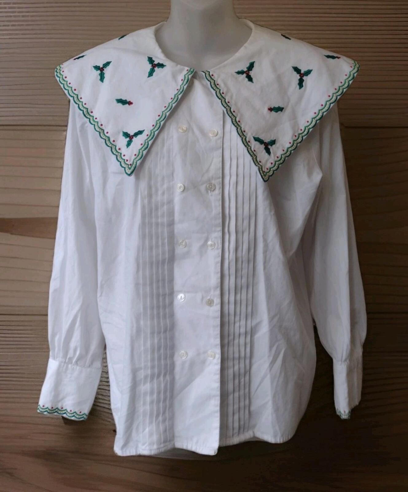 Westbound 12 Vintage Holiday Blouse Embroidered Holly Prairie Korea