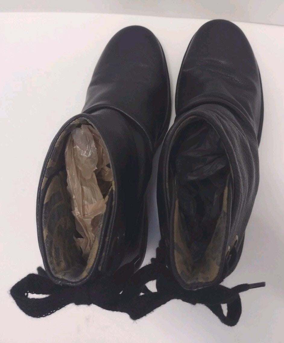 FLY London Yama Black Leather Ankle Boots 39 Lace Up Wedge Lug SoleSize: EU 39