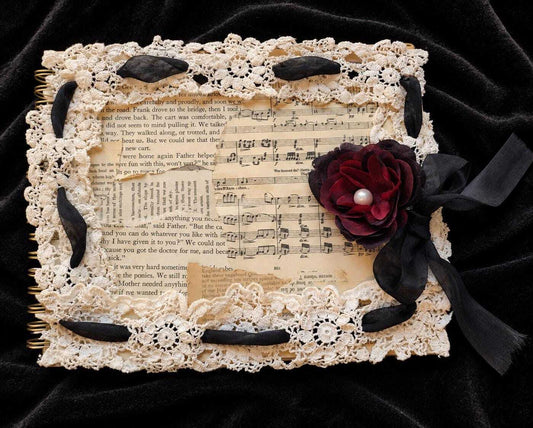 Jumbo 9x11 Gothic Junk Journal Midnight Garden Handmade Aged Spiral Journal