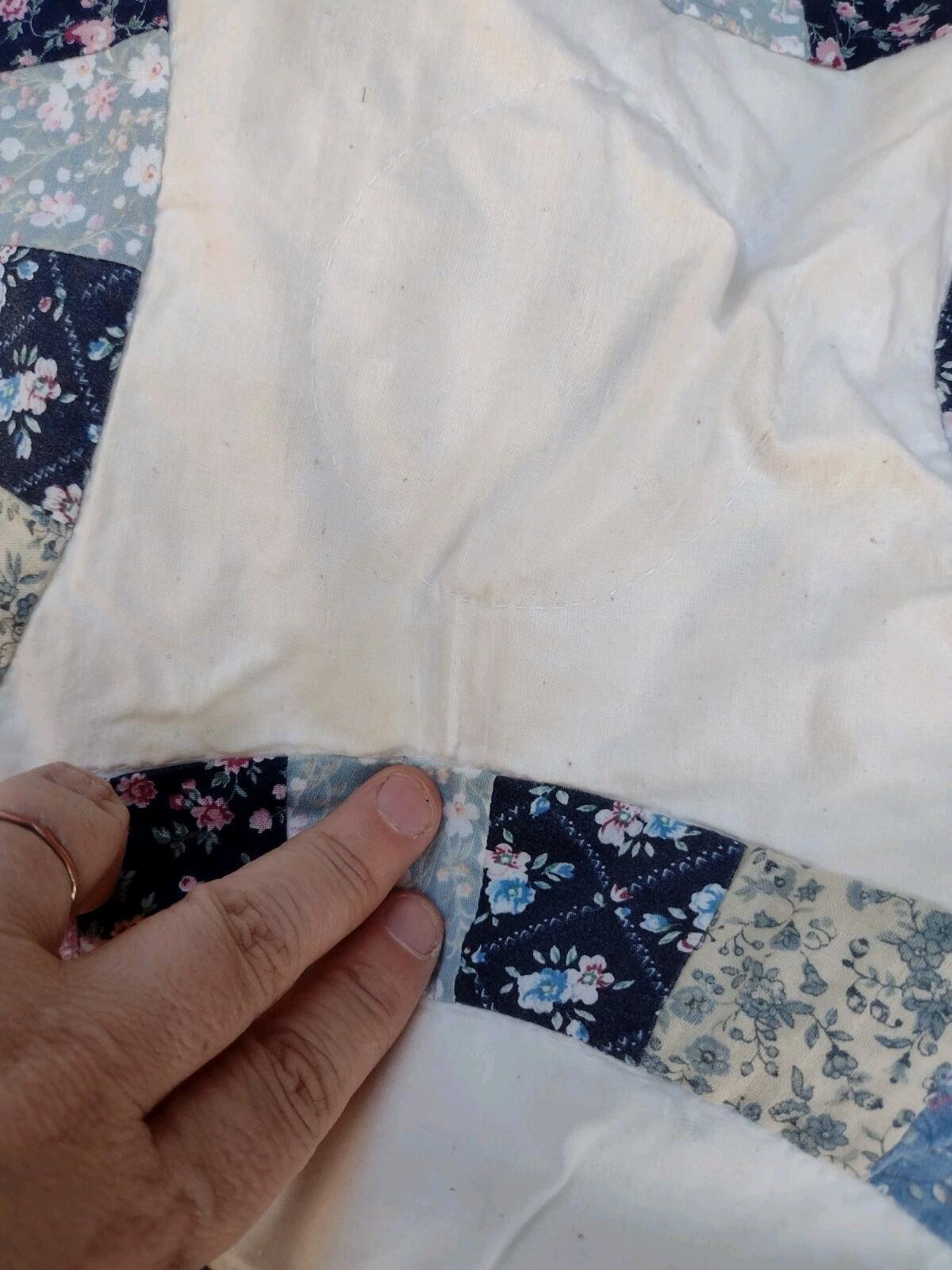 Handmade Calico Patchwork Pillow Shams Pair Ruffle Cottage Prairie Vintage 80s
