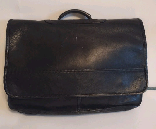 Vintage Black Leather Expandable Briefcase Portfolio Executive Lawyer Bag 17"
