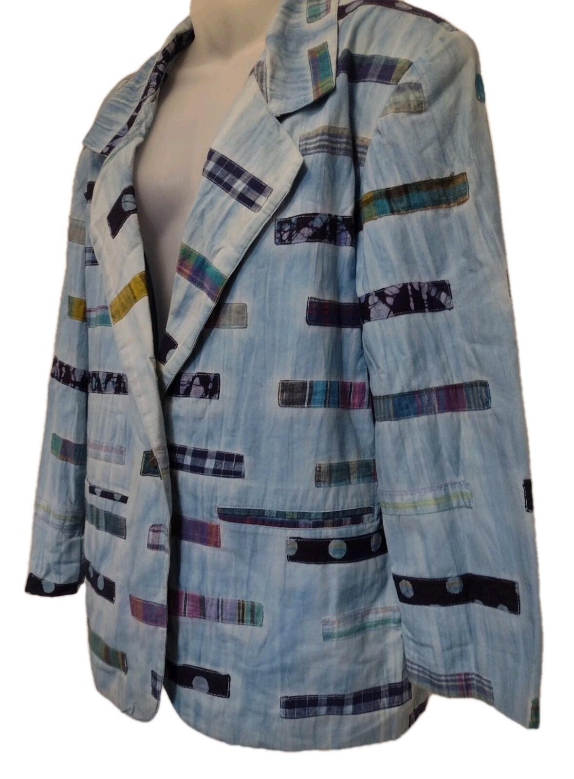 VTG 80s Men’s Patchwork Cotton Jacket East West India Blue Tie Dye Art Wear M