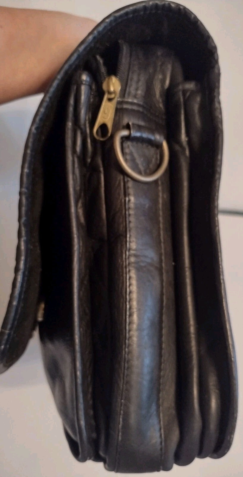Vintage Black Leather Expandable Briefcase Portfolio Executive Lawyer Bag 17"