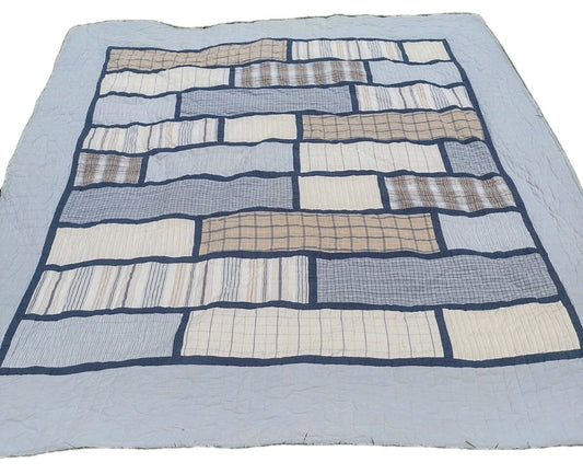 Woolrich Full Queen Quilt Blue Patchwork Plaid Reversible Cotton Farmhouse