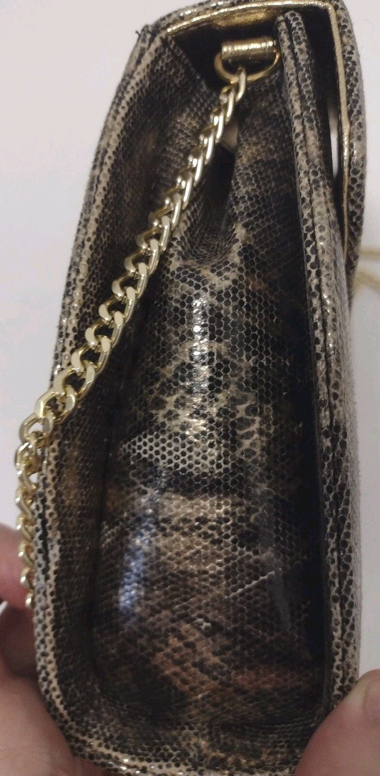 Vintage Timothy Hitsman Spain Metallic Snakeskin Envelope Clutch Chain Purse Bag