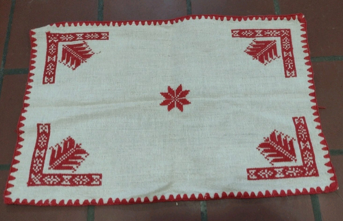 Vintage Folk Art Embroidered Linen Textile Lot Redwork Table Linens Pillow