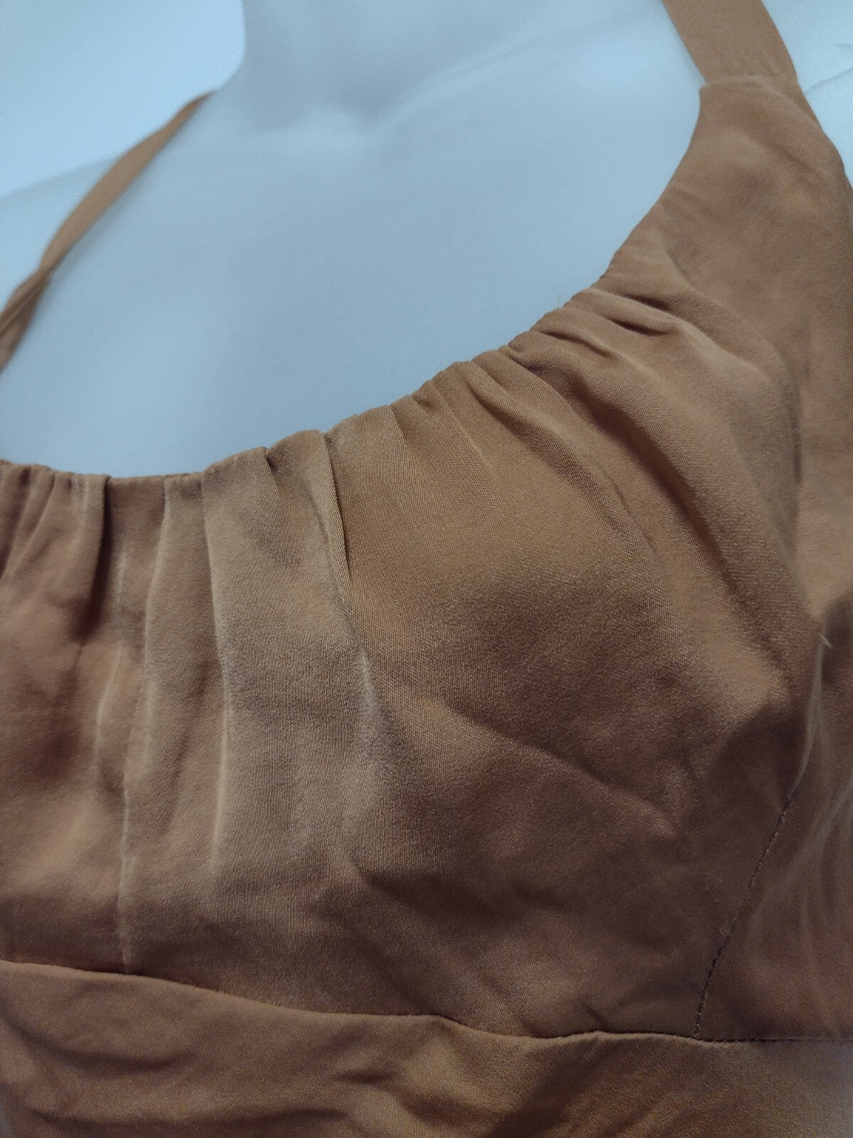 1940s Glam Satin Slip Maxi Dress Copper Brown Open Back High Slit Y2K Large
