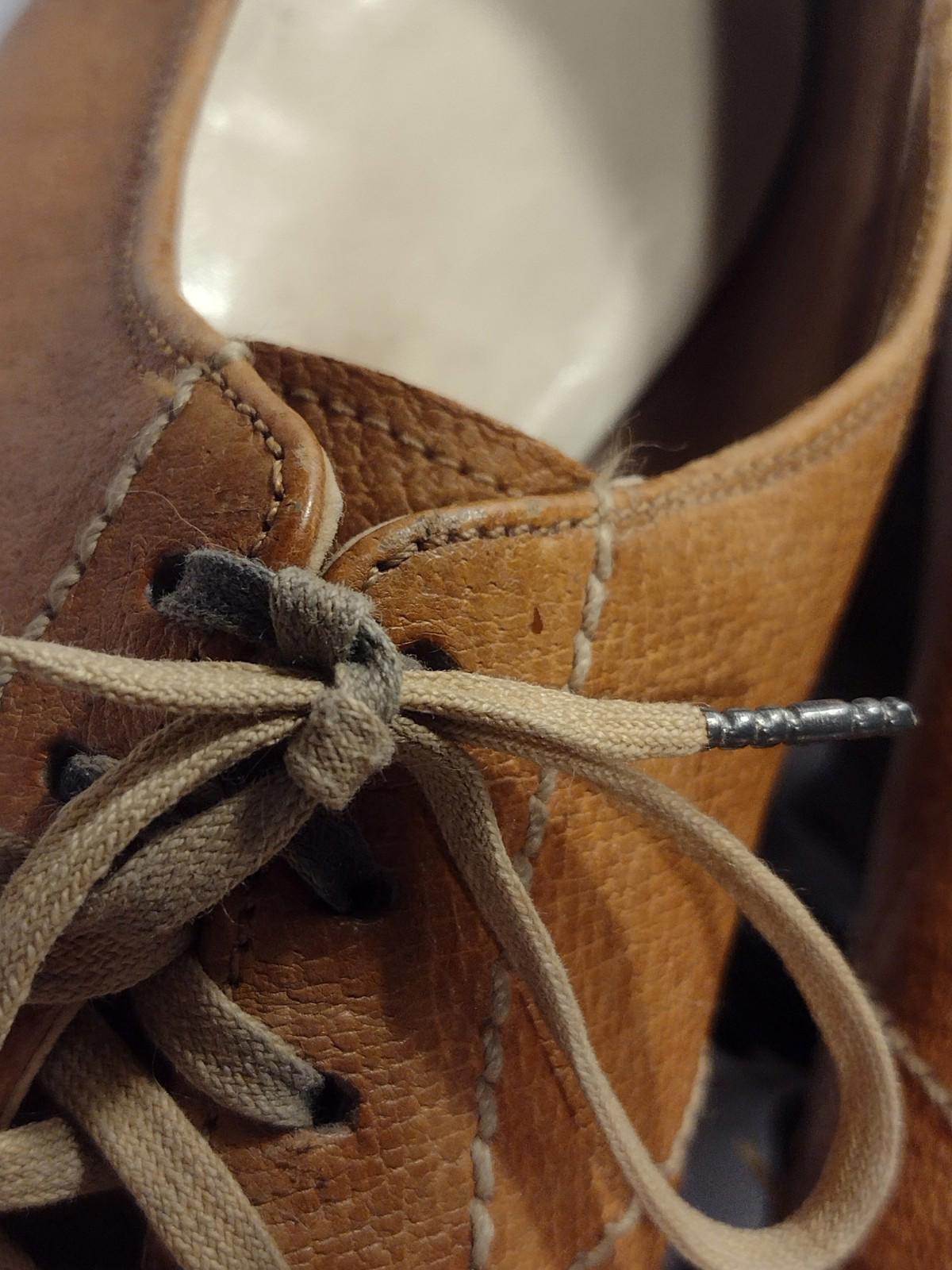 Vintage 60s Women’s Brown Leather Shoes Zigzag Sole Lace Up 10” Sz 7.5