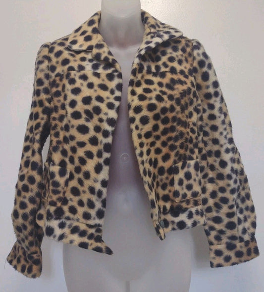 Vintage 1960s Womens Faux Fur Jacket Small Medium Leopard Print Cropped