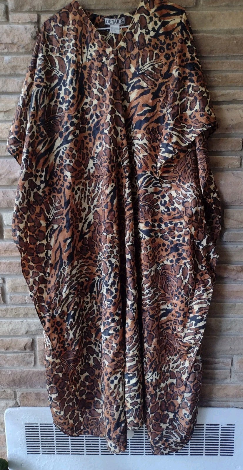 Vintage Womens Caftan Lot 2 One Size Animal Print Satin Lounge Maxi Dresses