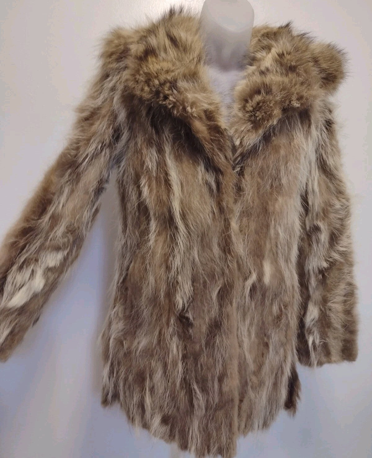 Vintage Coyote Fur Coat Jacket Brown Cream Boho Western 70s S