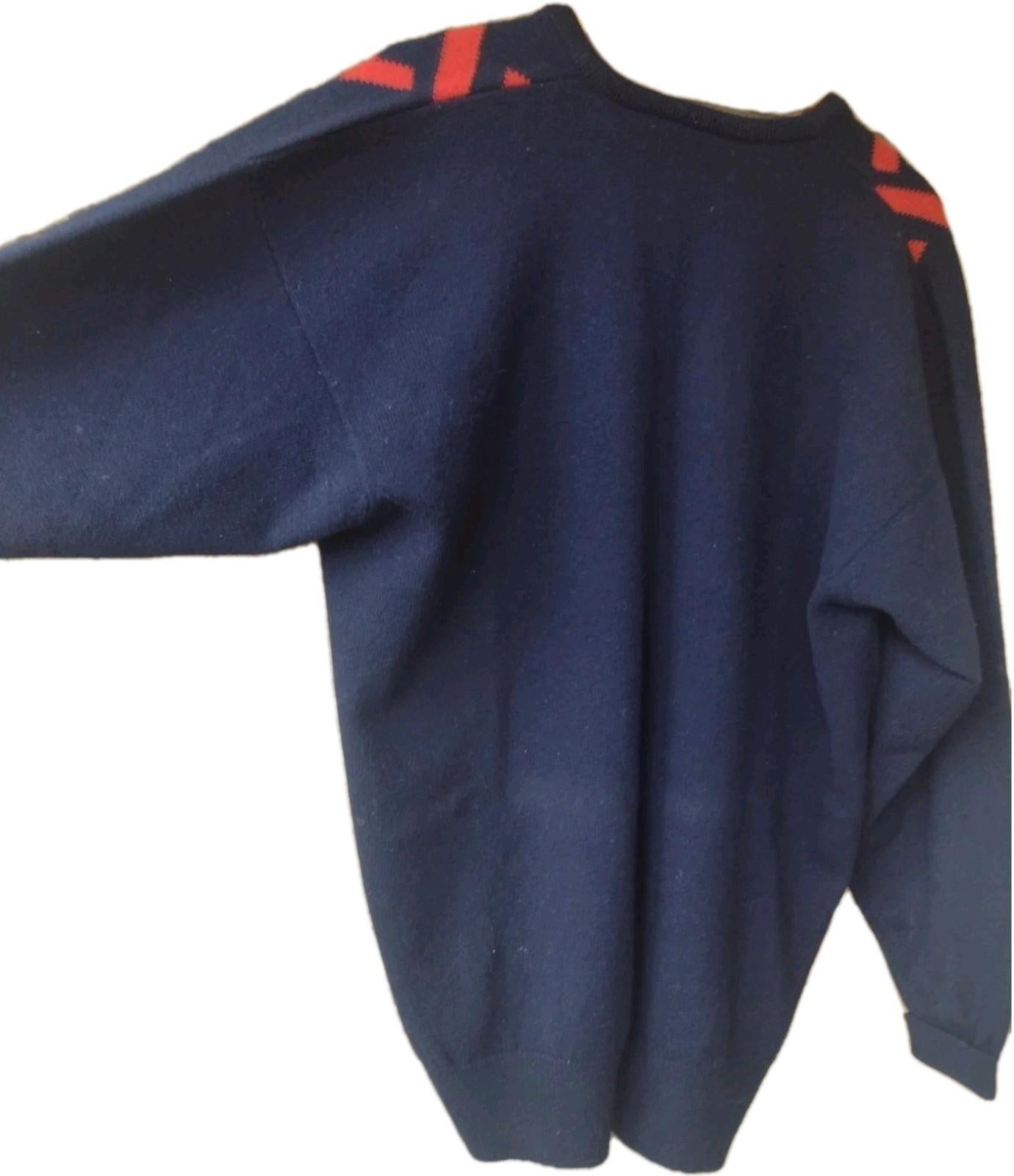 Vintage Pringle Sports Wool Sweater XL Navy Red Geometric Made in Scotland