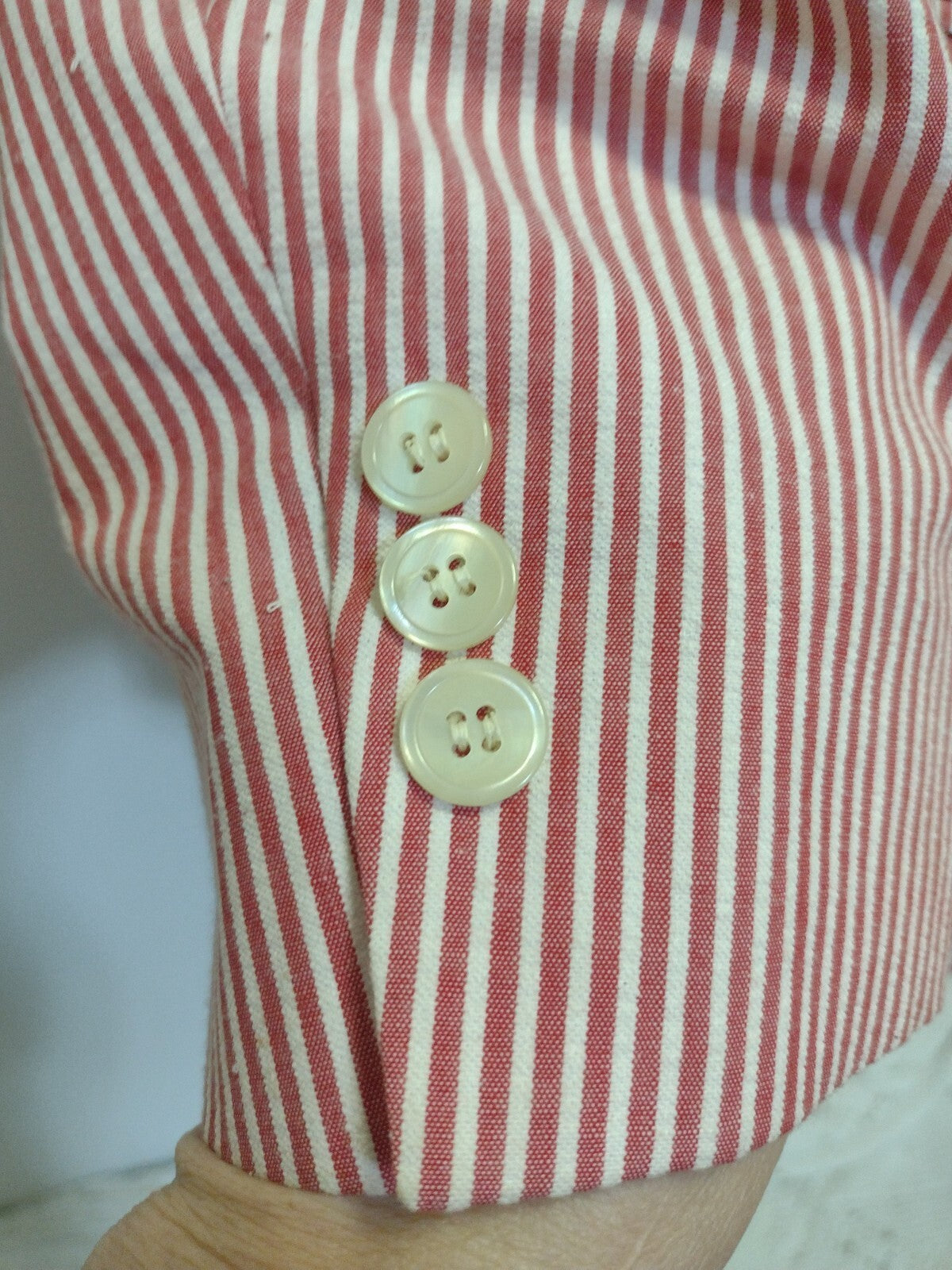 Vintage 80s Patrick James Seersucker Sport Coat Red White Stripe Preppy USA