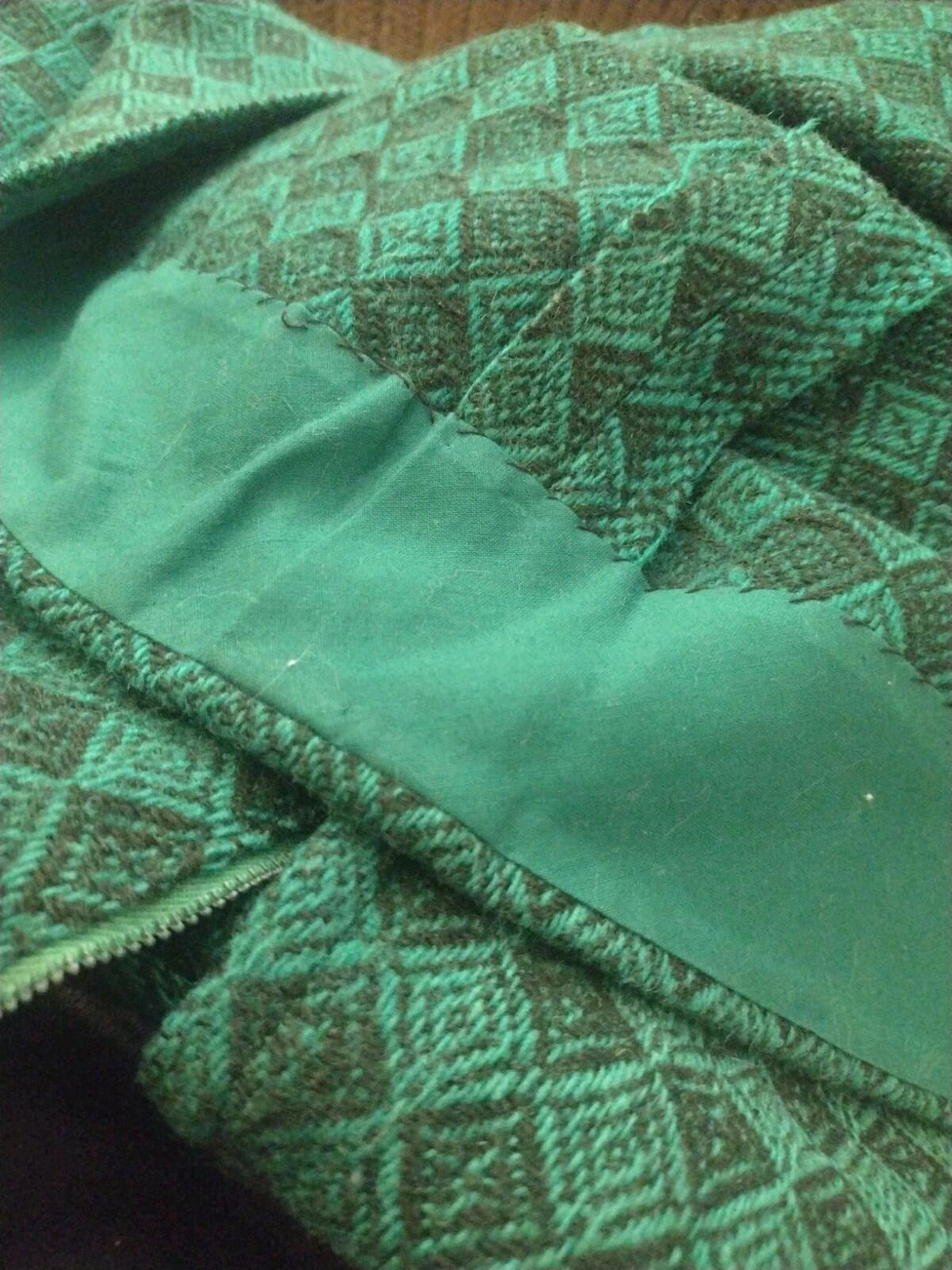 Vintage 60s Handmade Green Wool Mini Skirt Mod Twiggy Schoolgirl Pockets