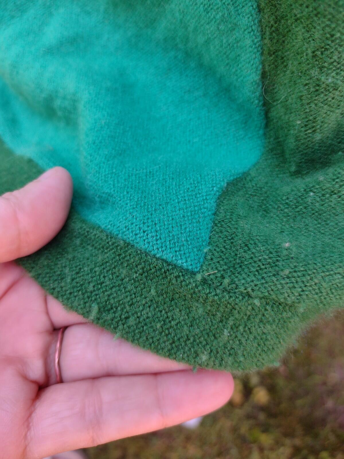 VTG 60s Mod Colorblock Knit Top Green Patchwork Brushed Thin Sweater Women's S
