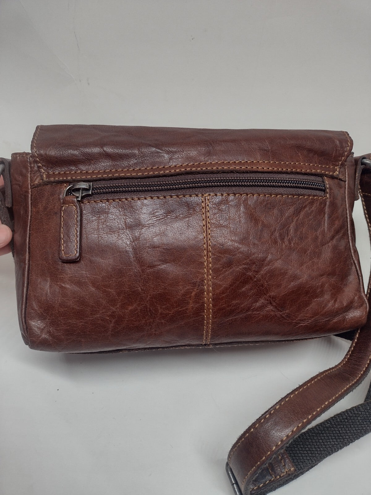 Jack Georges Brown Leather Crossbody Bag Organizer Distressed Patina Messenger