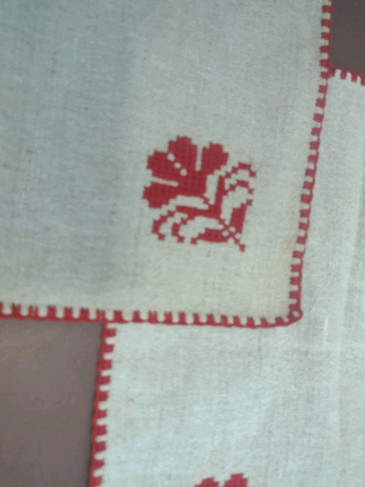 Vintage Folk Art Embroidered Linen Textile Lot Redwork Table Linens Pillow