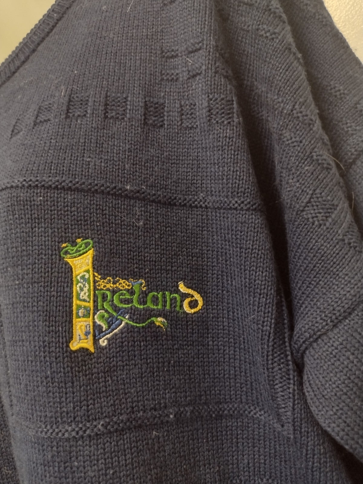 Vintage Blarney Castle Designs Ireland Sweater L Navy Celtic Grandpa Knit