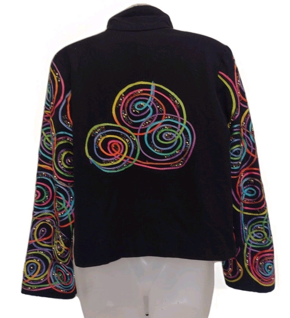Anage Embellished Cotton Jacket M Black Beaded Soutache Boho Y2K India