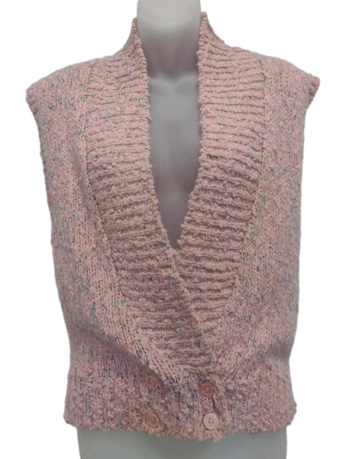 VTG 90s Motifs Popcorn Knit Tweed Sweater Vest Pink Speckled Double Breasted S