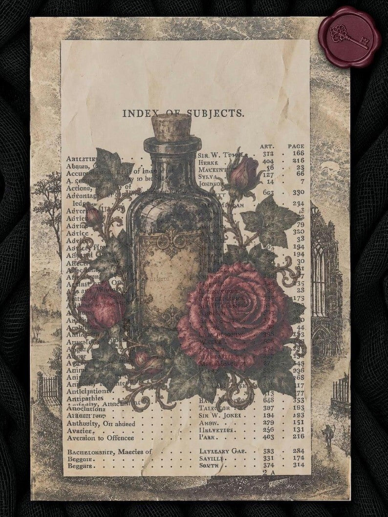 Gothic Ephemera Art Cards Stickers Dark Academia Victorian Book Page Apothecary