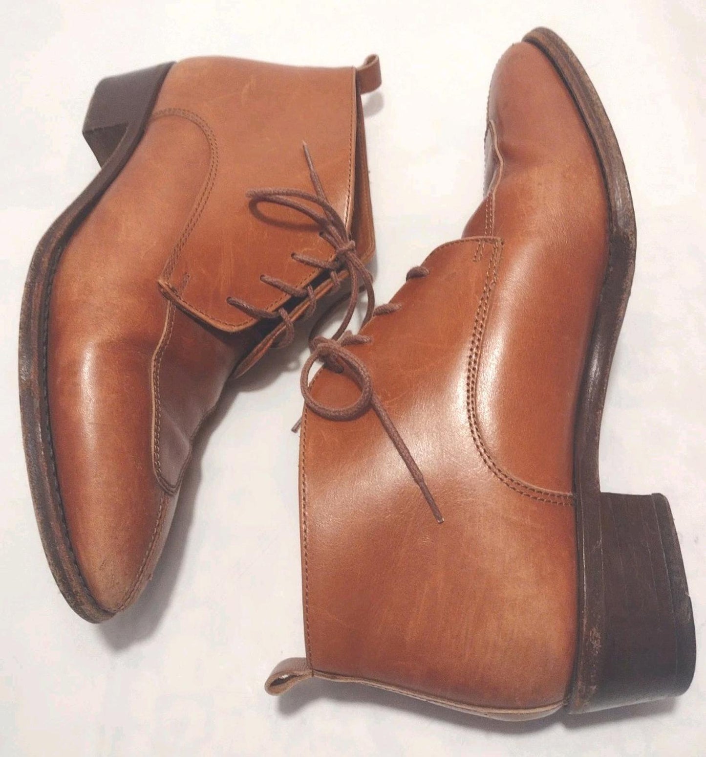 Vintage J. Peterman Leather Ankle Booties Made in Italy Tan Lace-Up Sz 5.5B